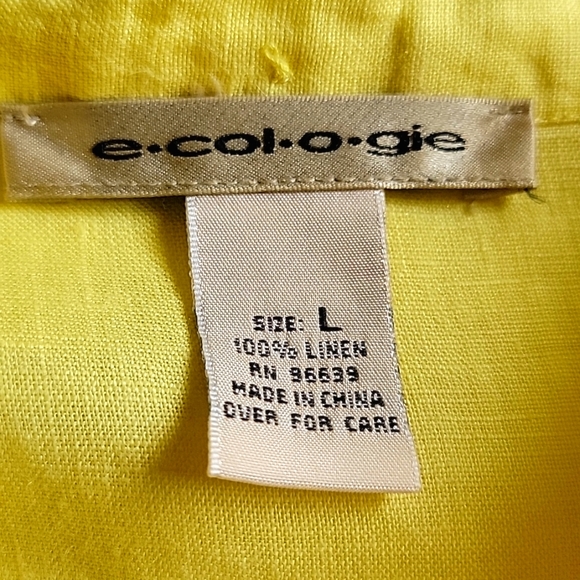 E-col-o-gie Yellow Embroidered 100% Linen Button Front Long Sleeve Shirt Women L - Picture 3 of 9